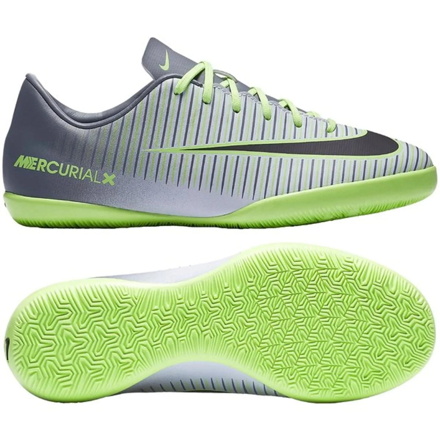 Nike Jr MercurialX Vapor XI IC Indoor Soccer Shoes Pure Platinum Black Ghost Green