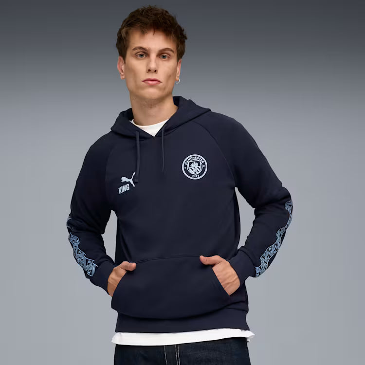 PUMA Manchester City FTBL Ess Mens Soccer Hoodie FL Navy Light Blue