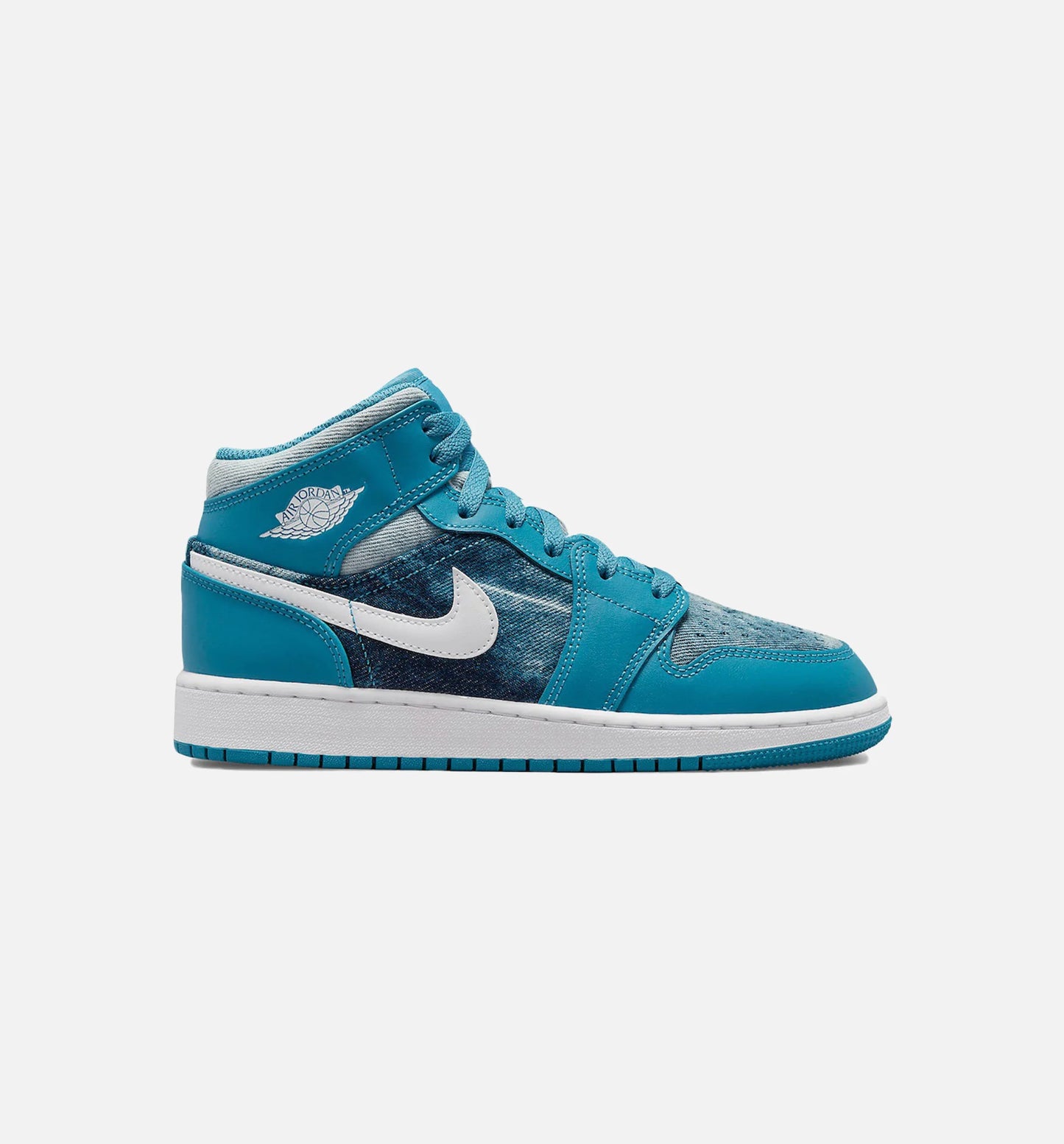 Air Jordan 1 Mid Washed Denim Grade School Lifestyle Shoe Blue