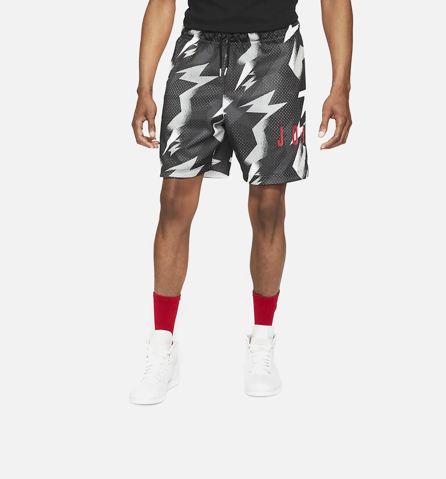 Jumpman Air Printed Mesh Mens Shorts Black White Red
