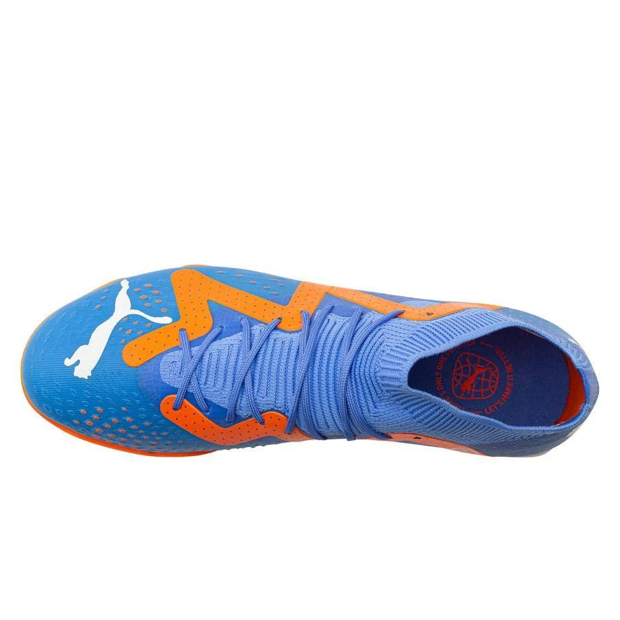 PUMA Future Match IT Indoor Soccer Shoes Blue Glimmer White Ultra Orange