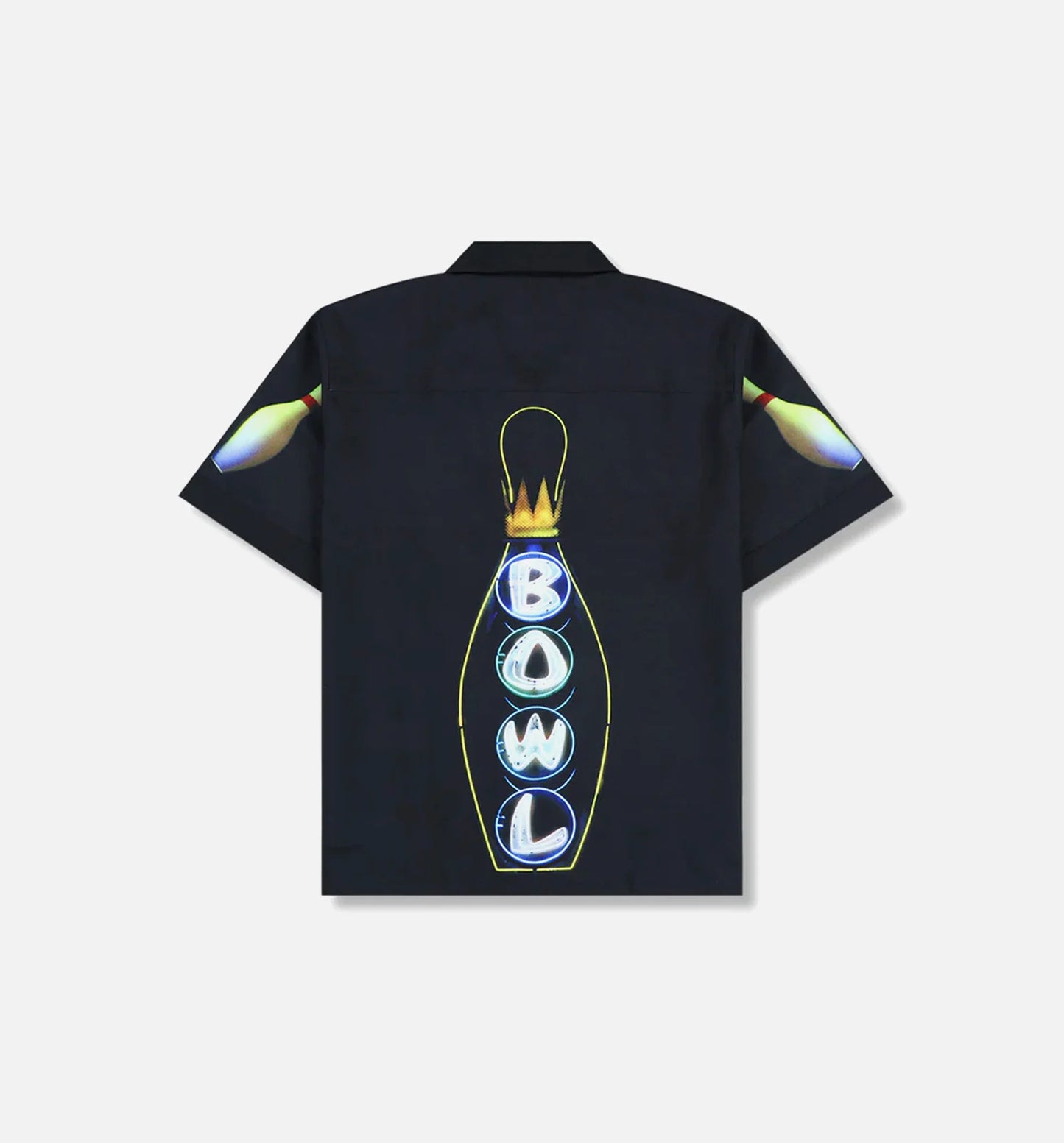 Big Lebowski Time To Bowl Button Up Mens Short Sleeve Shirt Black Red