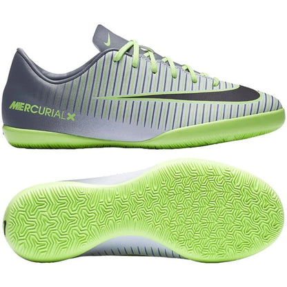 Nike Jr MercurialX Vapor XI IC Indoor Soccer Shoes Pure Platinum Black Ghost Green