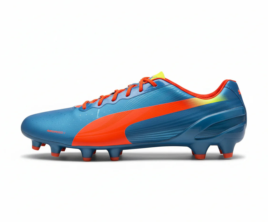 PUMA Evospeed 12 FG Firm Ground Soccer Cleats Blue Peach Yellow