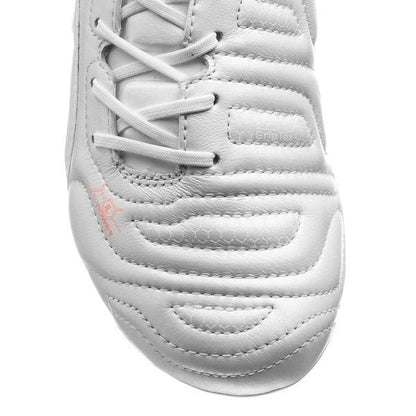 PUMA Evopower 12 Leather FG Firm Ground Soccer Cleats White Metallic White Fluo Orange