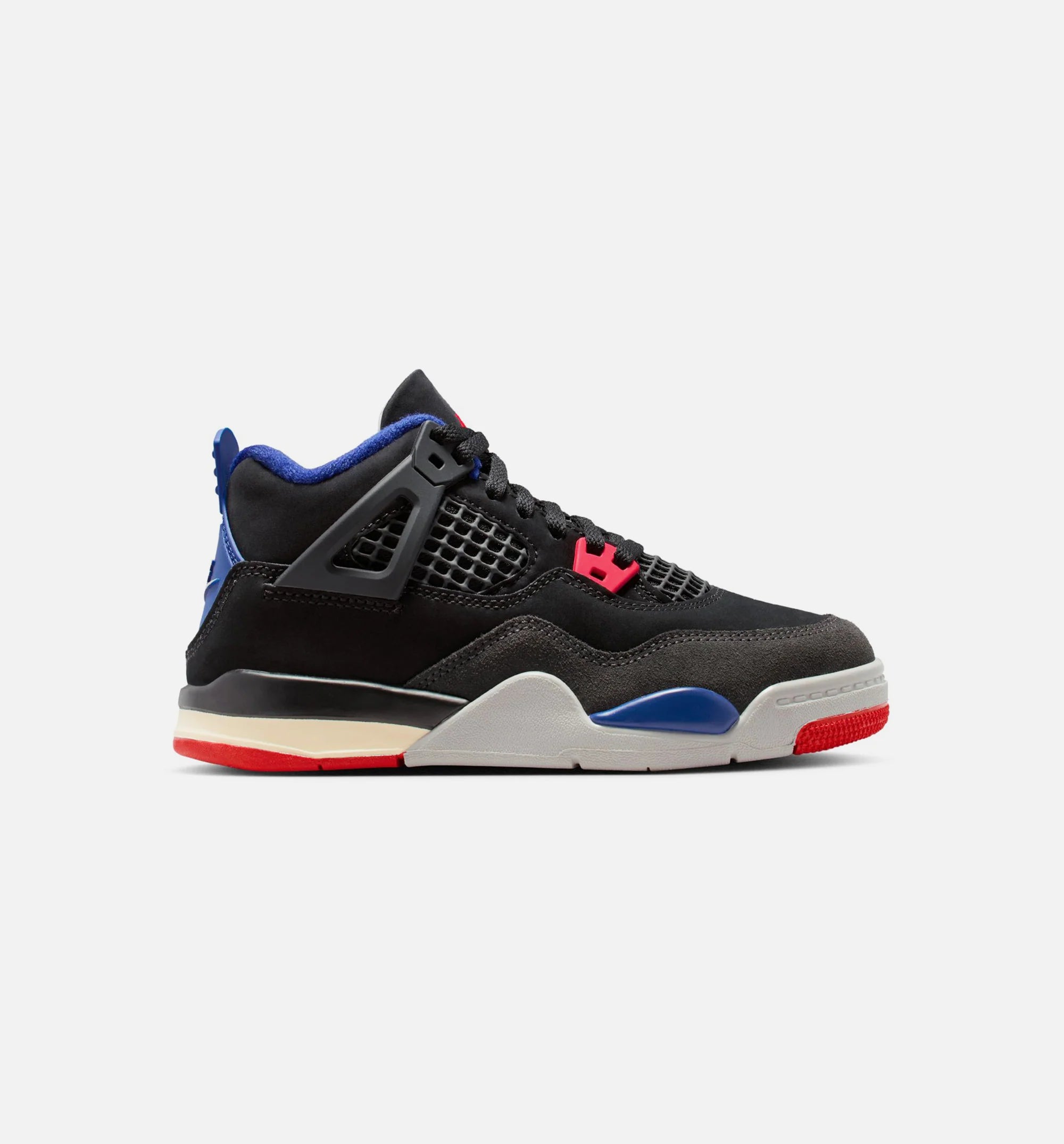 Air Jordan 4 Retro Rare Air Preschool Lifestyle Shoe Black Fire Red Deep Royal Blue