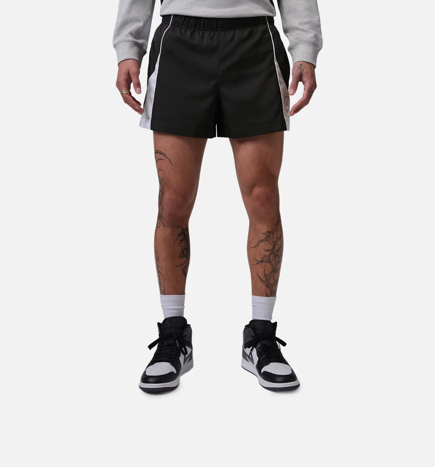 Brooklyn 4 Shortie Fleece Mens Shorts Black White Metallic Silver