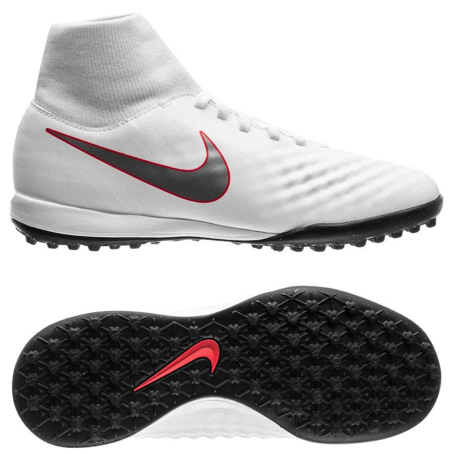 Nike Kids JR ObraX 2 Academy TF Turf Boots White Grey Crimson