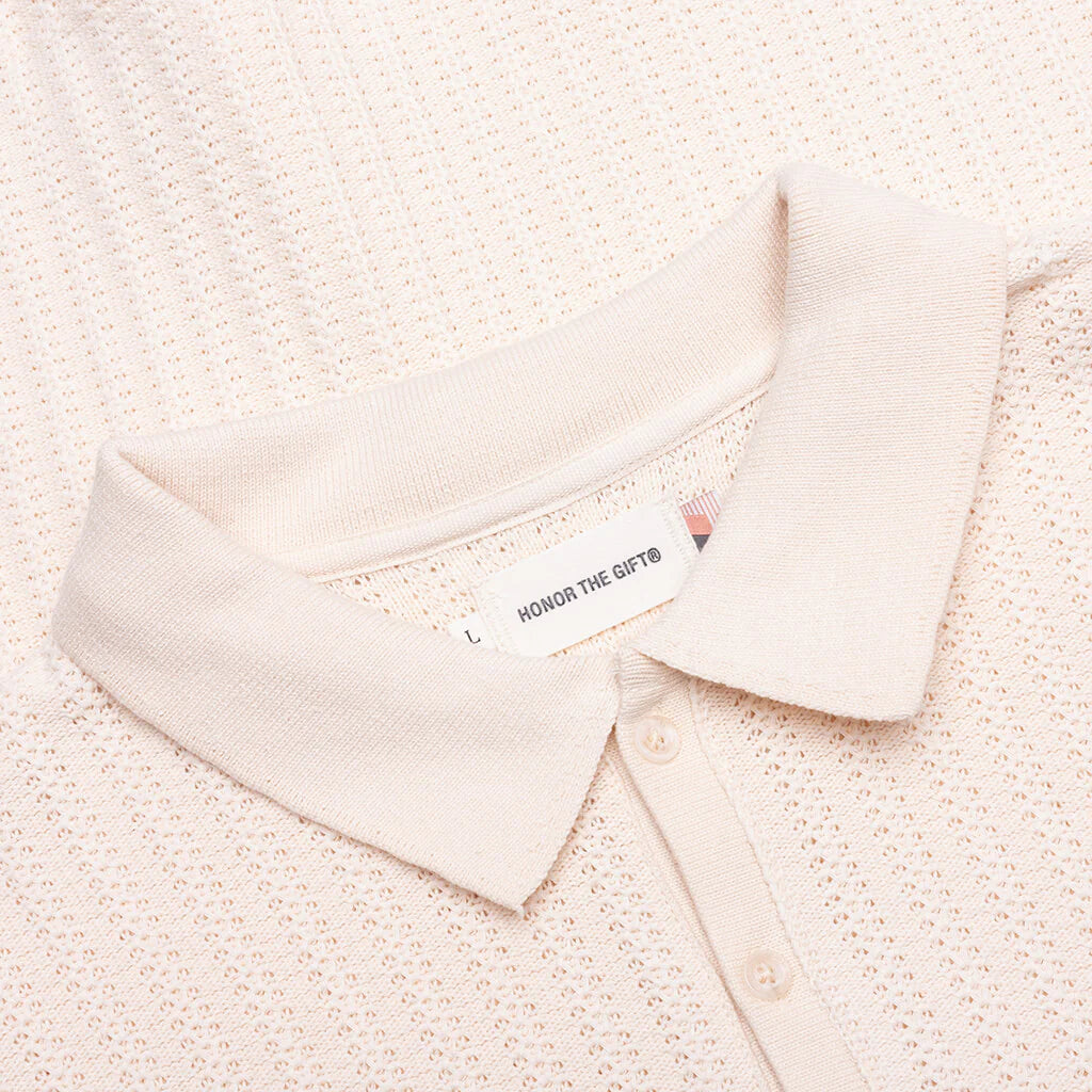 Long Sleeve Knit Polo Bone