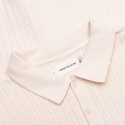 Long Sleeve Knit Polo Bone