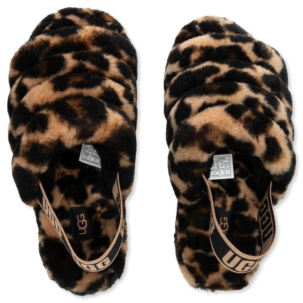 Womens Fluff Yeah Slide Panther Print Butterscotch