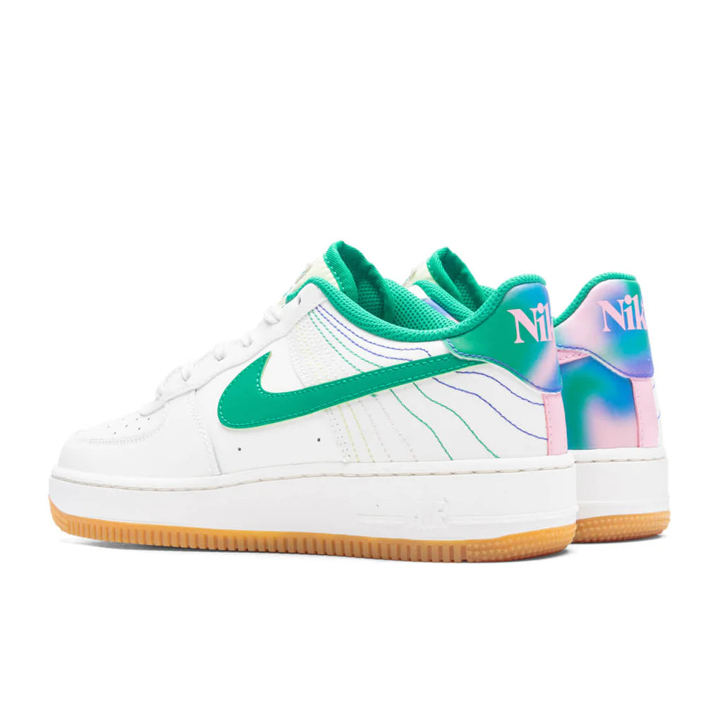 Air Force 1 GS Heel Stich Sail Stadium Green Med Soft Pink