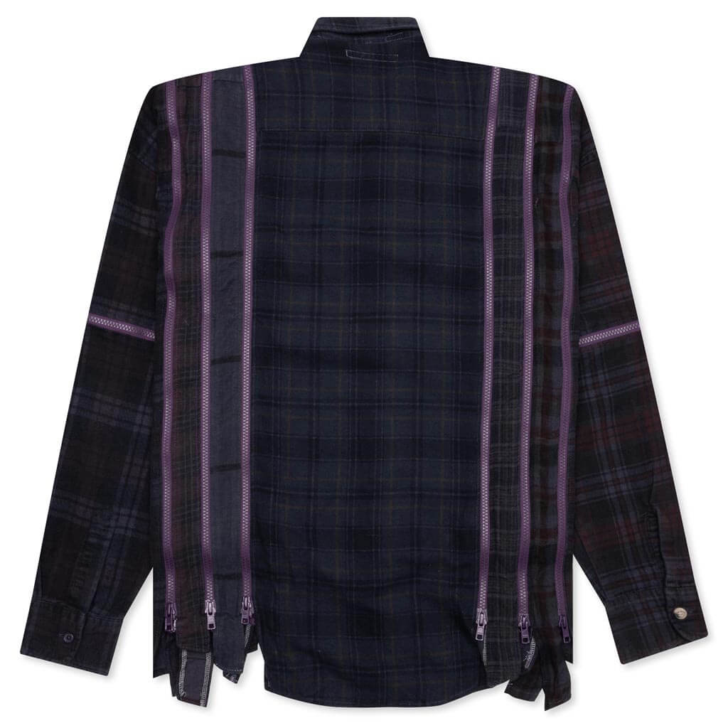 Flannel Shirt 7 Cuts Zipped Wide Shirt Over Dye Purple
