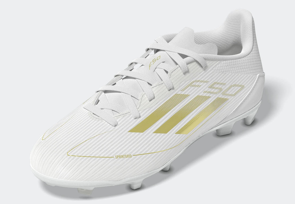 adidas F50 League Firm Multi Ground Youth Soccer Cleats White Gold Metallic White