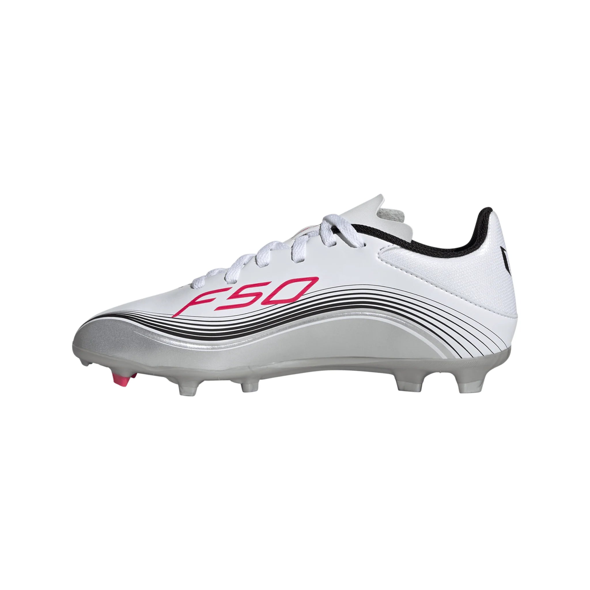 adidas F50 Messi League Firm Multi Ground Youth Soccer Cleats White Red Silver