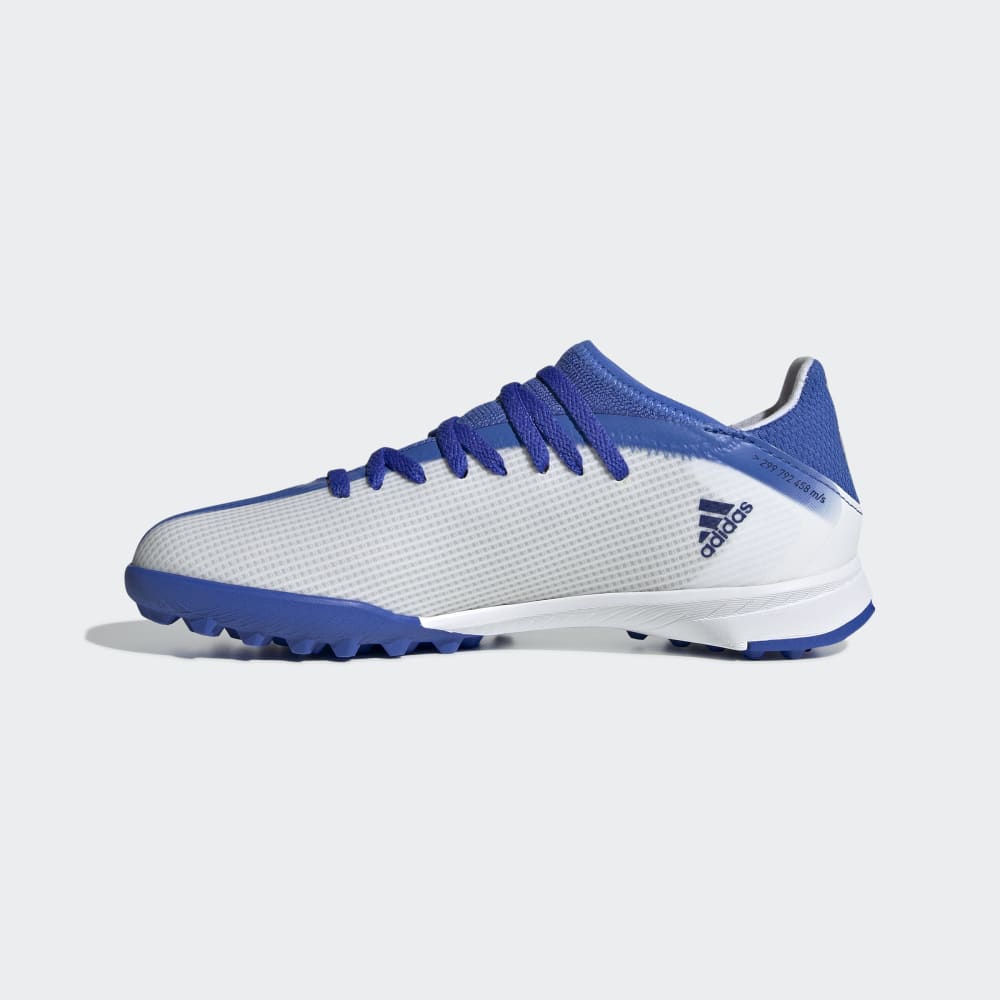 adidas Kids X Speed Flow3 TF J Turf Soccer Shoes White Blue