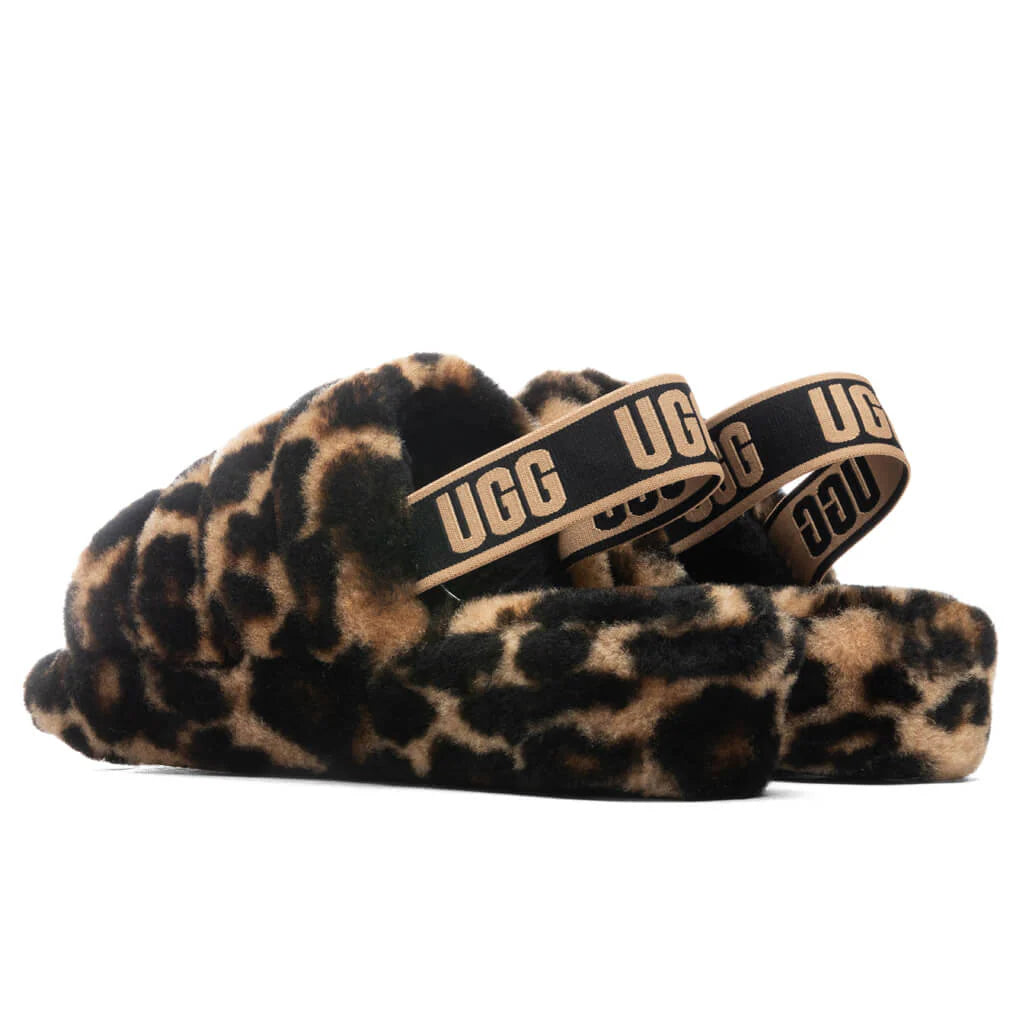 Womens Fluff Yeah Slide Panther Print Butterscotch