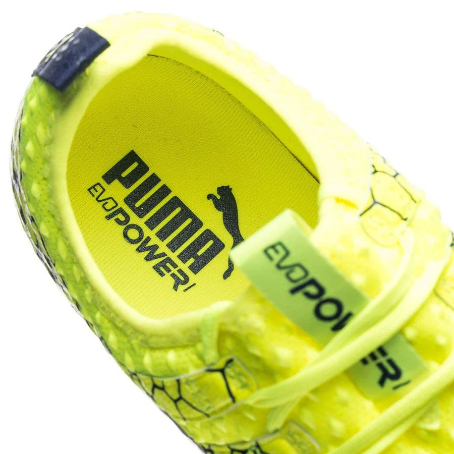 PUMA Evopower Vigor 1 Graphic FG Firm Ground Soccer Cleats Safety Yellow Silver