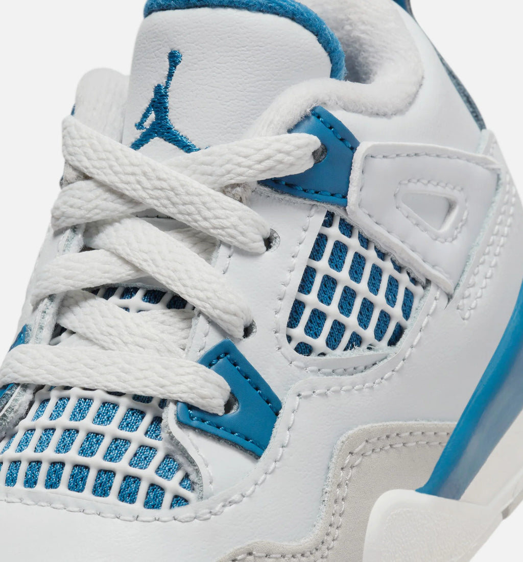 Air Jordan 4 Retro Military Blue Infant Toddler Lifestyle Shoe Off White Military Blue Neutral Grey