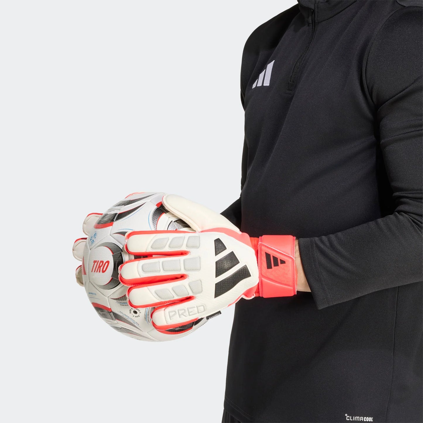 adidas Predator Match Fingersave Goalkeeper Soccer Gloves White Red Black