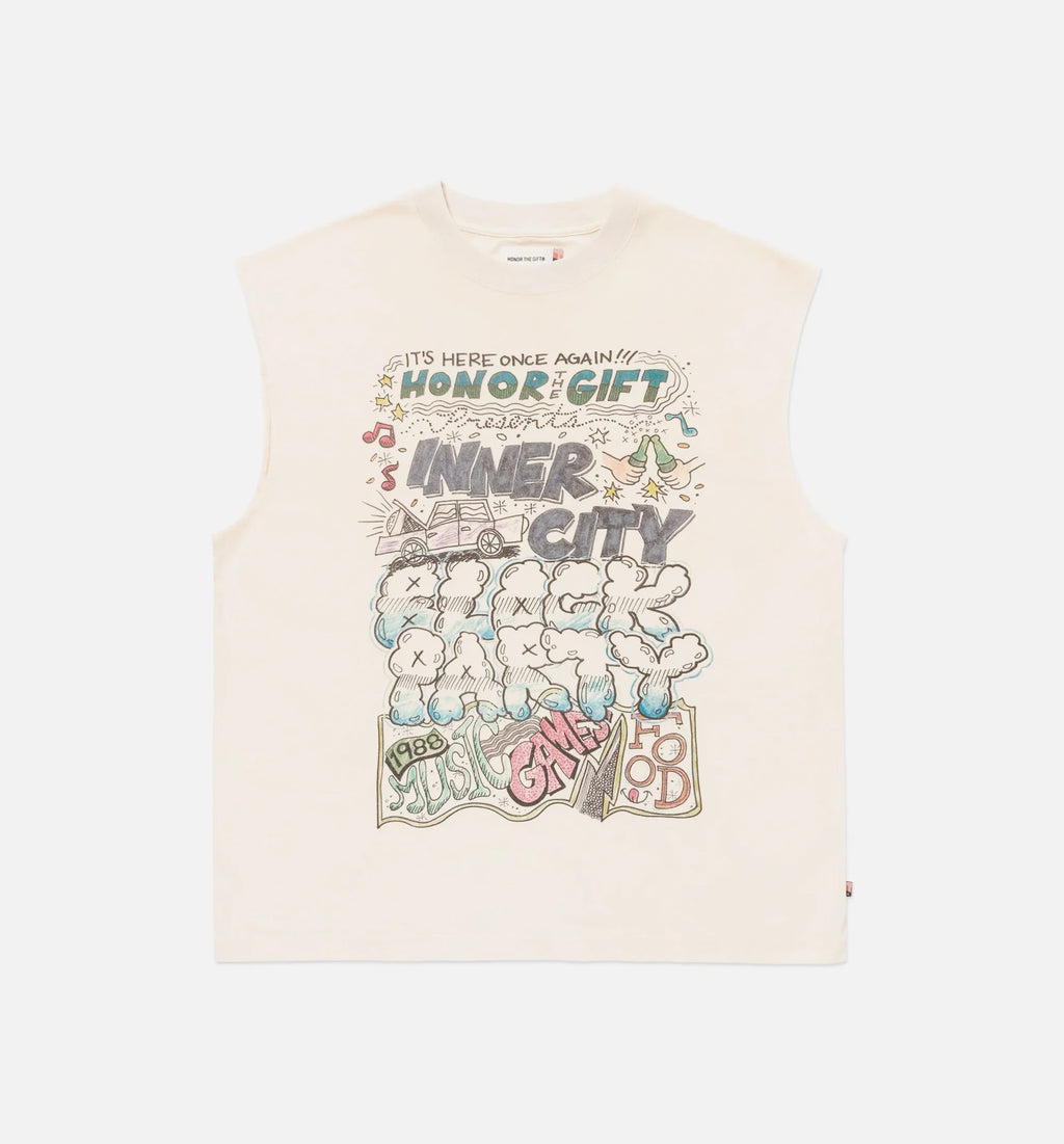 Block Party Cut Off Mens Short Sleeve Shirt Bone