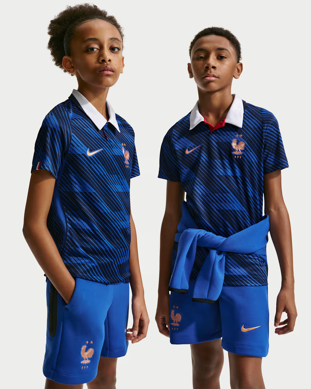 Nike France National Team 2026 Stadium Youth Home Jersey Game Royal Blackened Blue White Metallic Copper