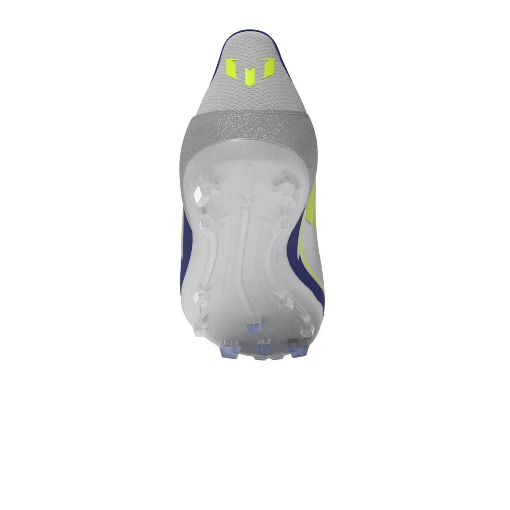 adidas F50 League Messi Firm Multi Ground Boots Junior Silver Metallic Solar Yellow Lucid Blue