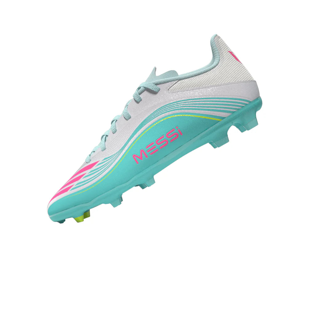 adidas F50 Messi League FG MG Firm Ground Multi Ground Youth Soccer Cleats White Pink Aqua