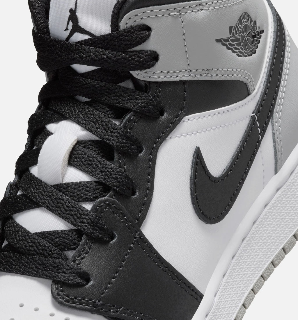 Air Jordan 1 Mid Grade School Lifestyle Shoe White Light Smoke Grey Black