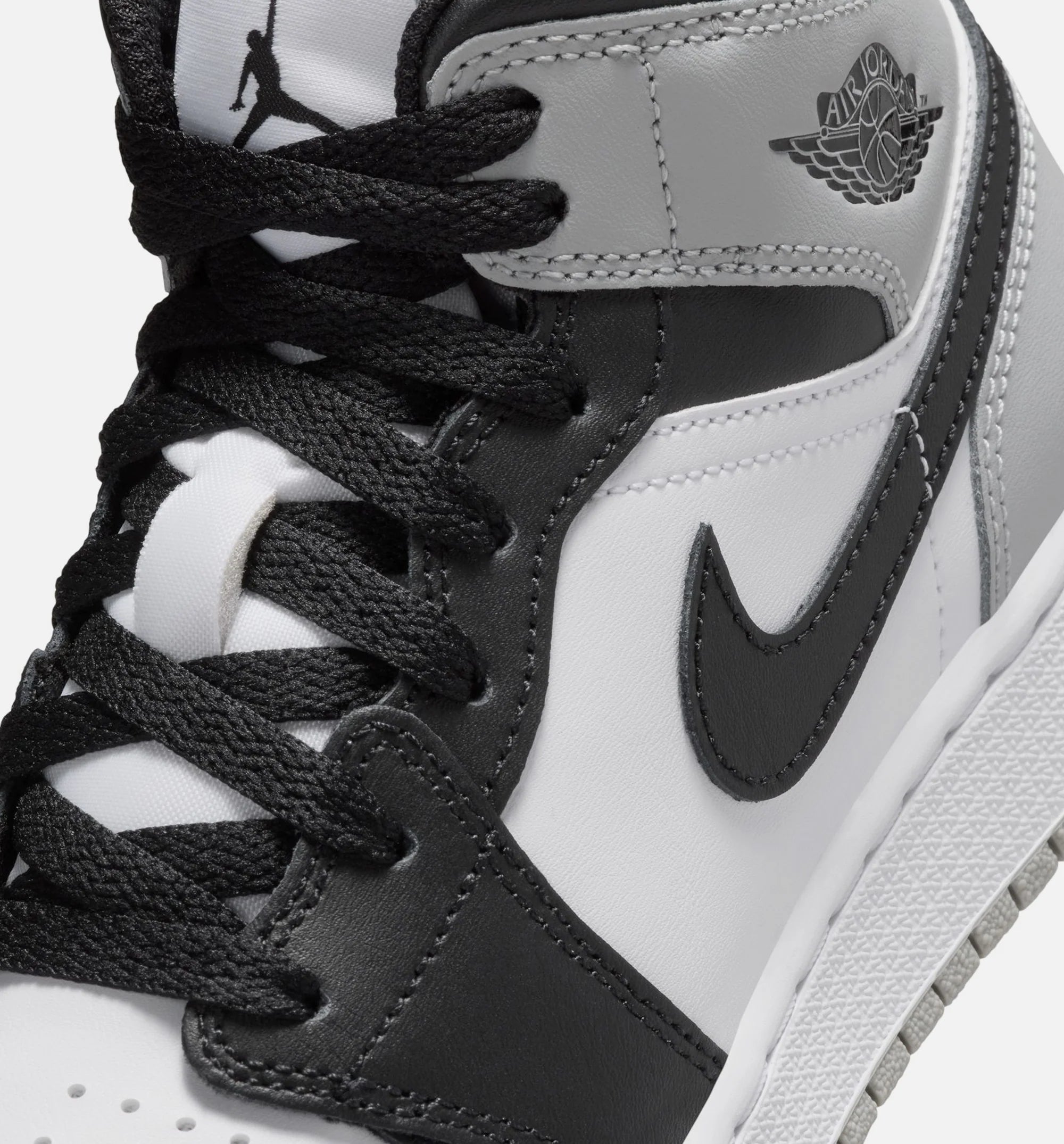 Air Jordan 1 Mid Grade School Lifestyle Shoe White Light Smoke Grey Black