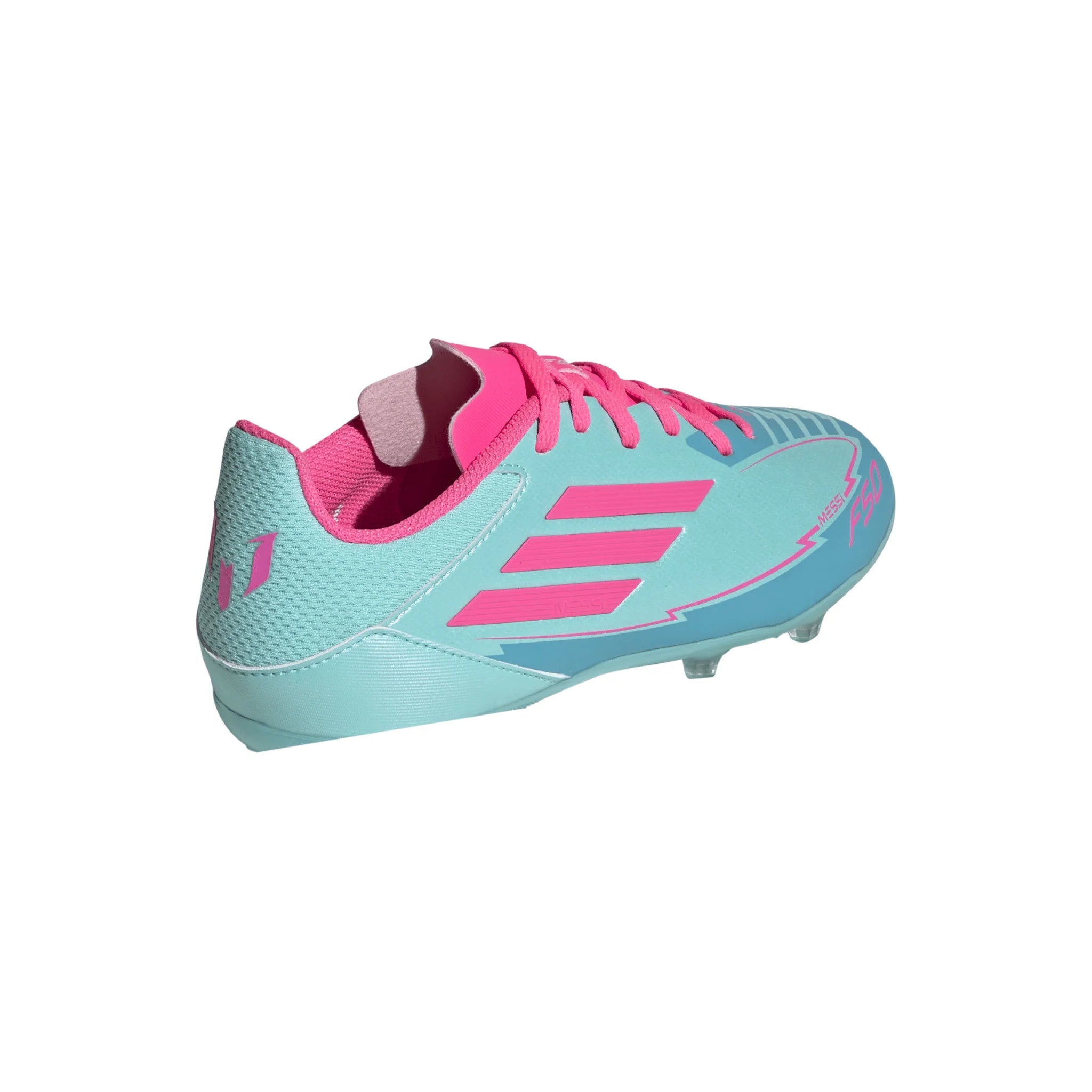adidas F50 League Messi Firm Multi Ground Boots Junior Flash Aqua Lucid Pink Lucid Cyan