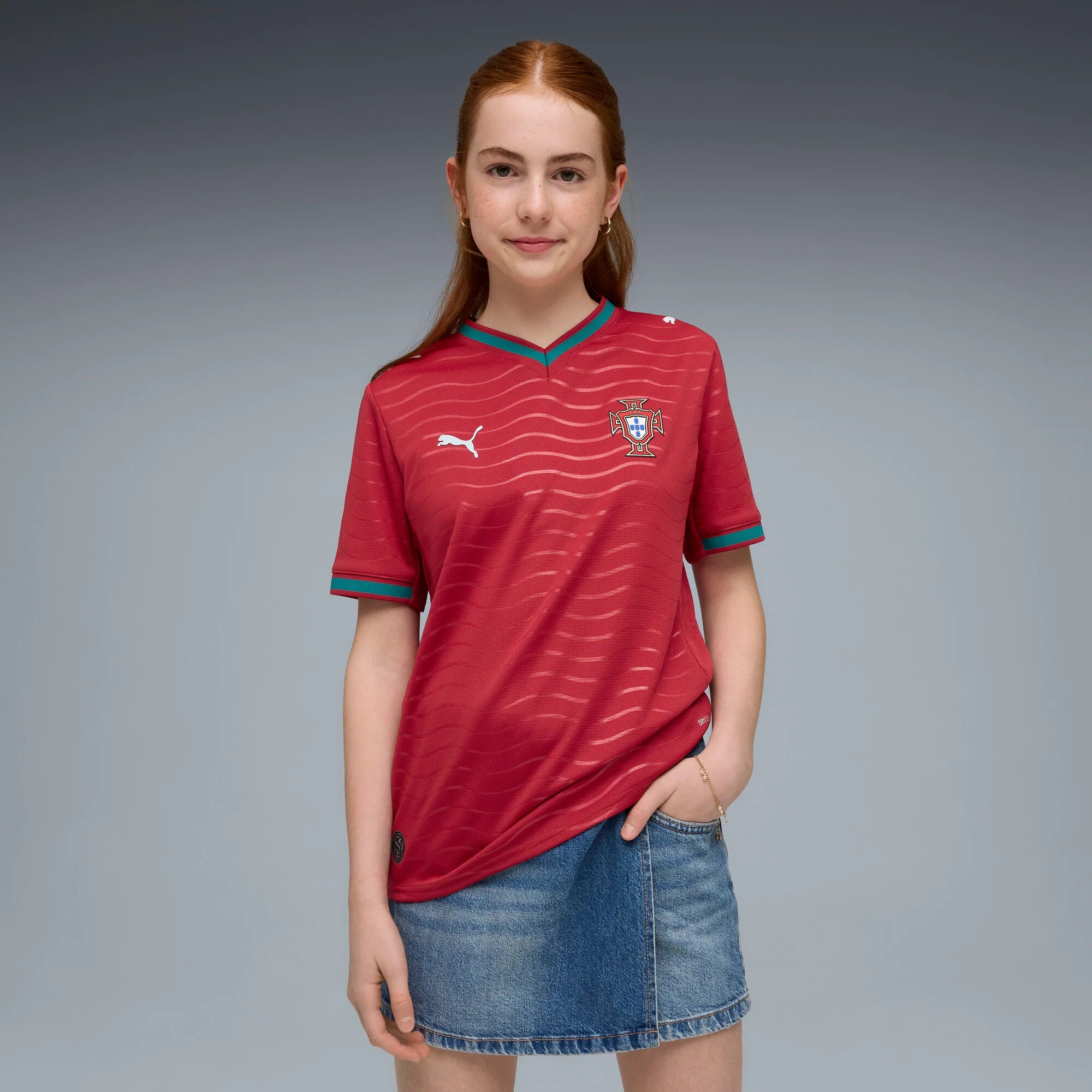 PUMA Portugal Home Youth Soccer Jersey 2026 Red Green Lagoon