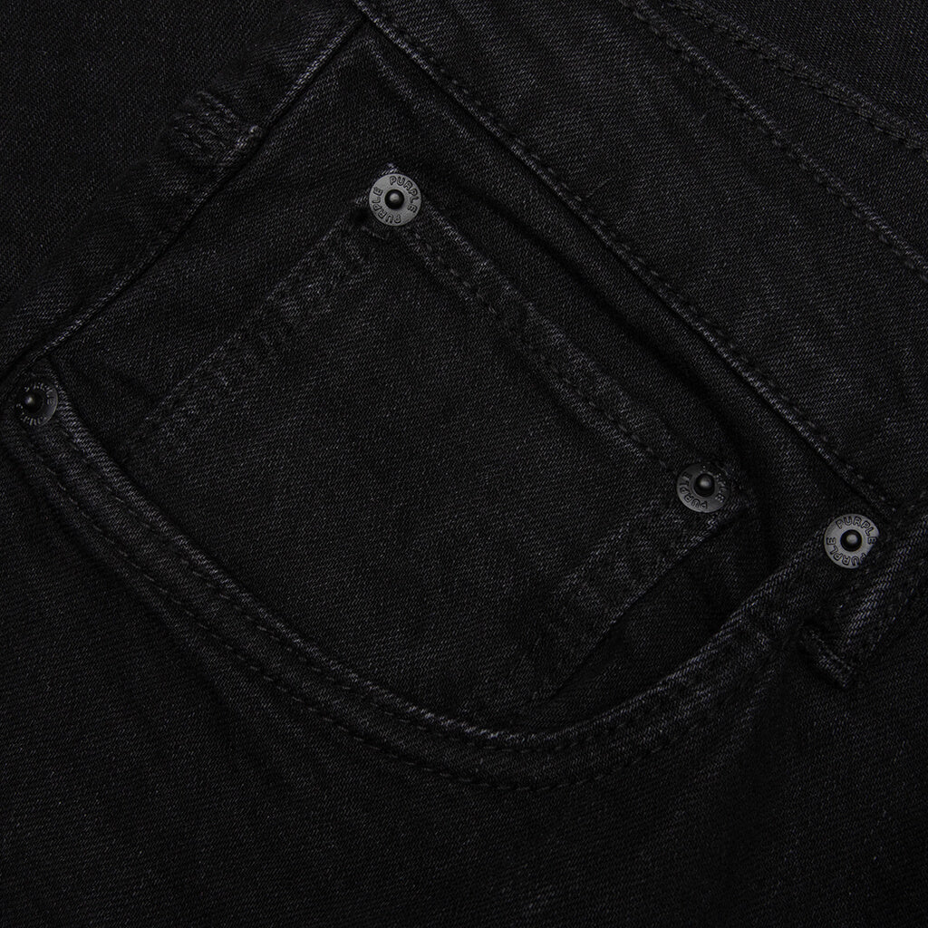 P002 Knee Slit Rinse Slim Denim Pants Black