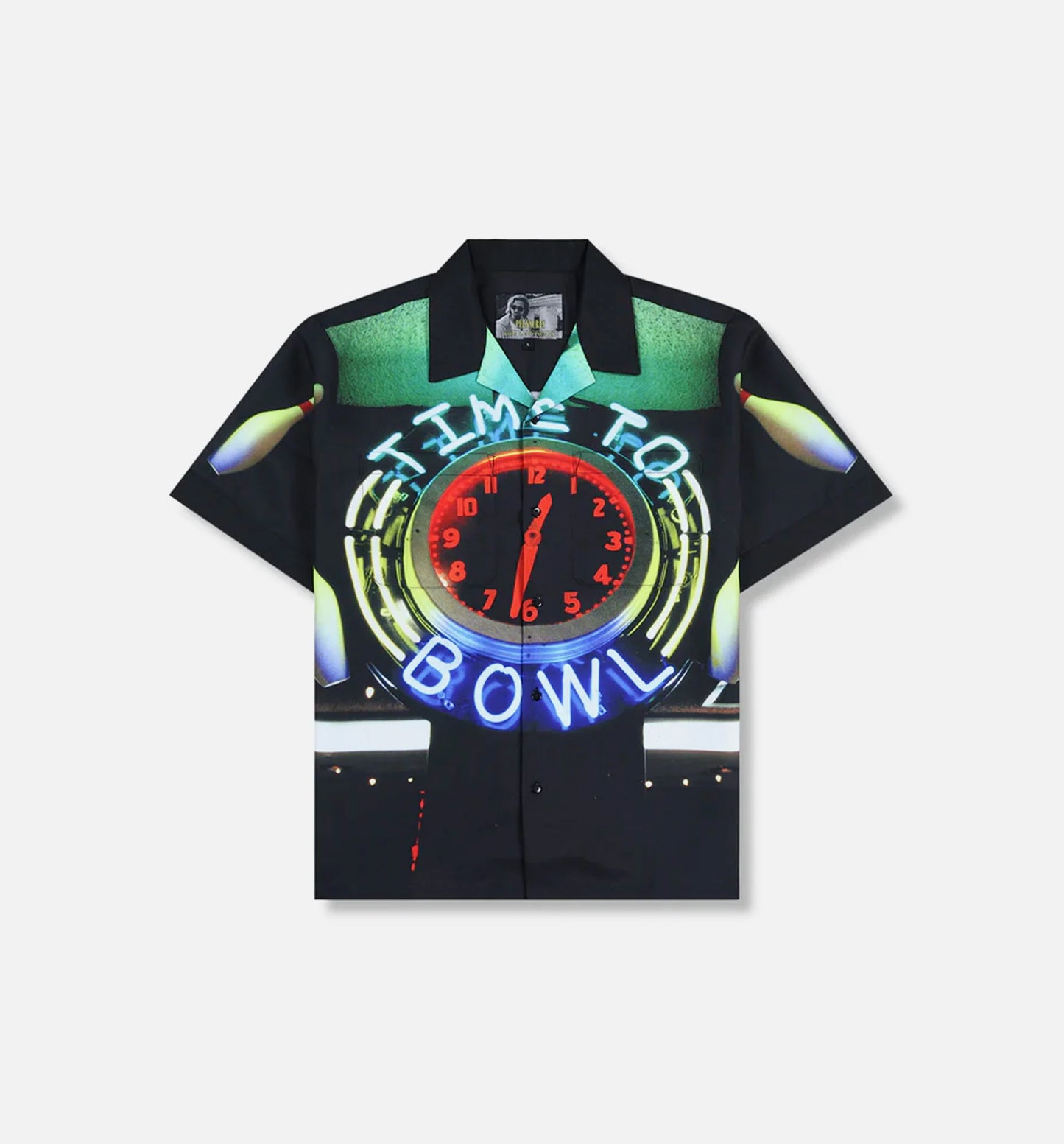 Big Lebowski Time To Bowl Button Up Mens Short Sleeve Shirt Black Red