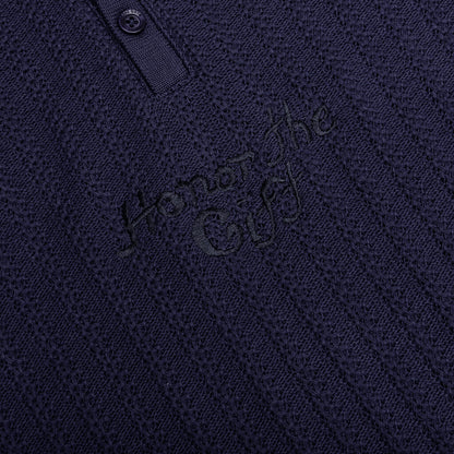 Long Sleeve Knit Polo Navy