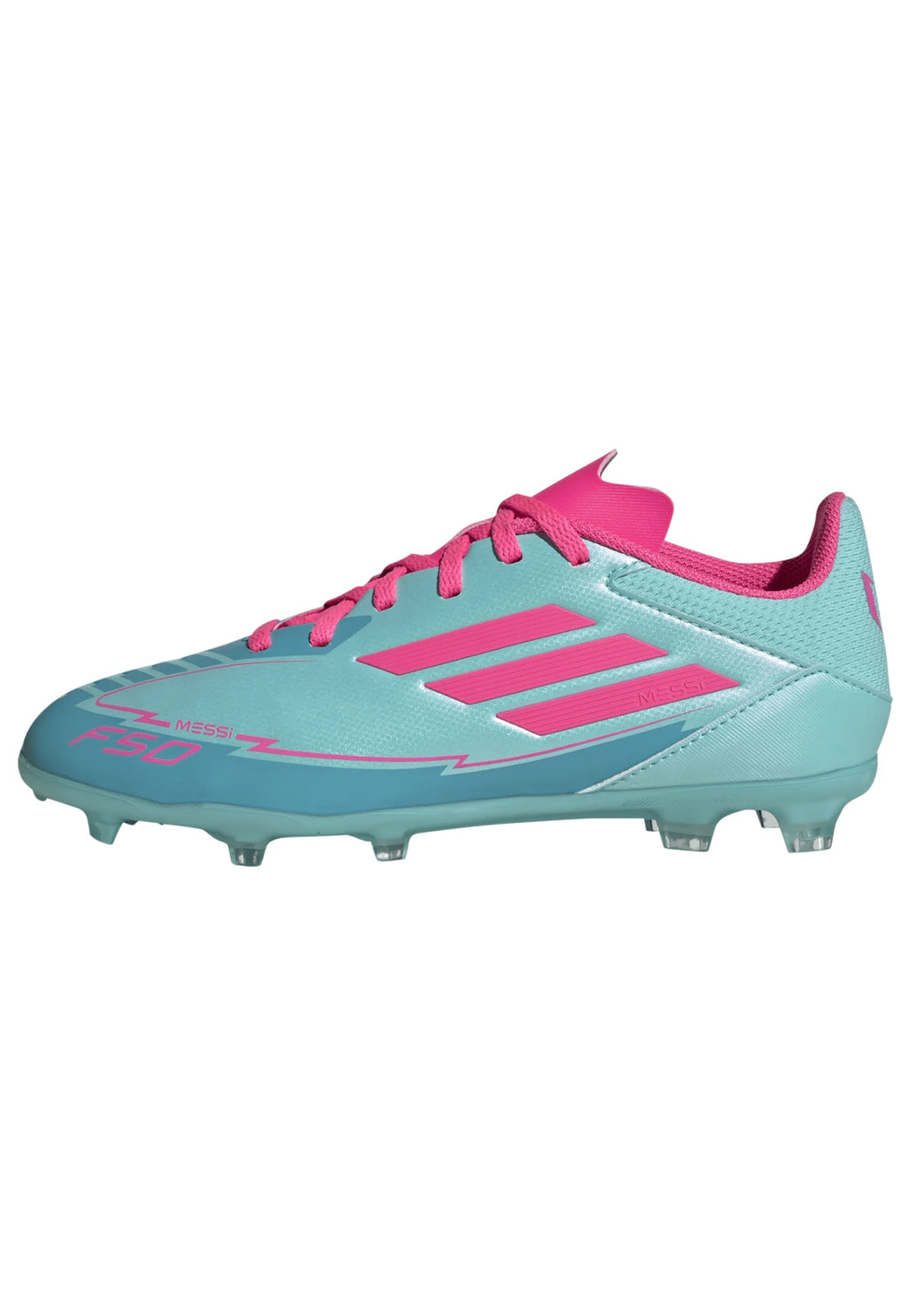 adidas F50 League Messi Firm Multi Ground Boots Junior Flash Aqua Lucid Pink Lucid Cyan