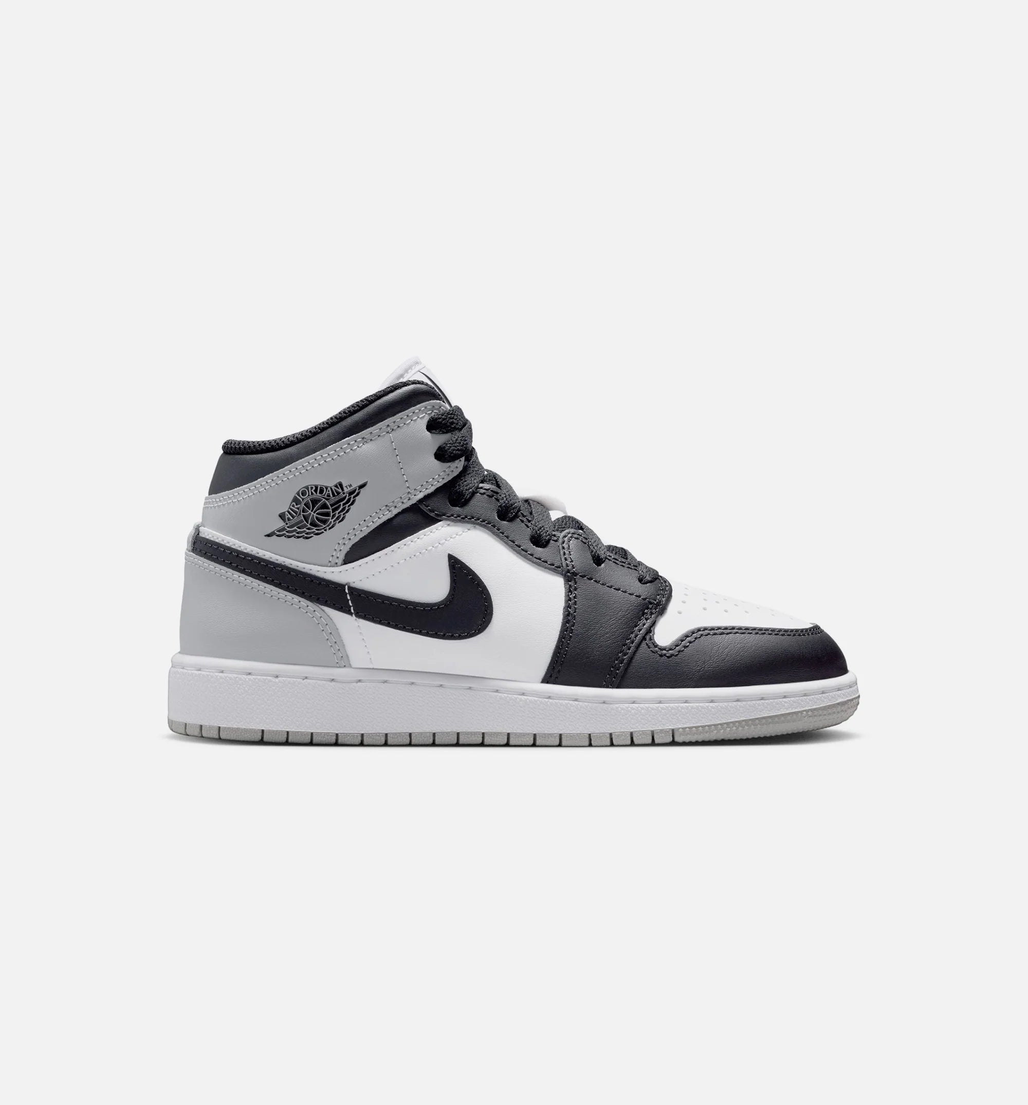 Air Jordan 1 Mid Grade School Lifestyle Shoe White Light Smoke Grey Black