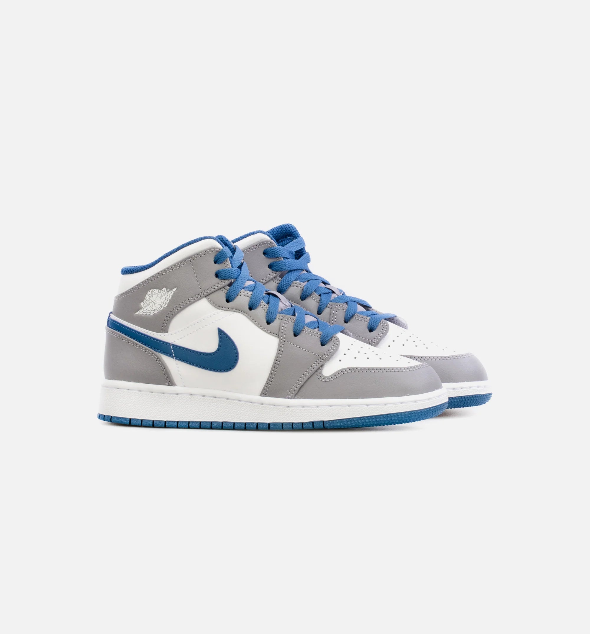Air Jordan 1 Mid True Blue Grade School Lifestyle Shoe Grey Blue