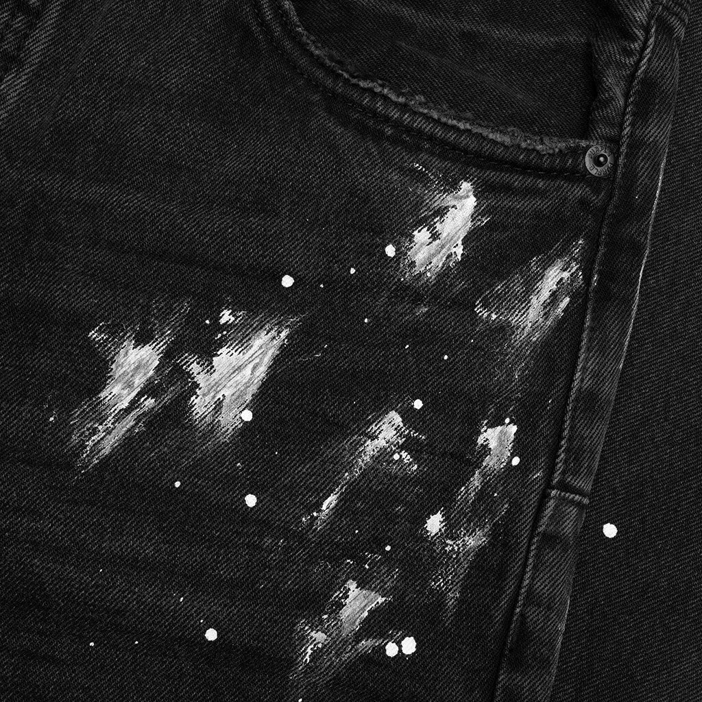 Knee Slit Paint Splatters Jeans Black
