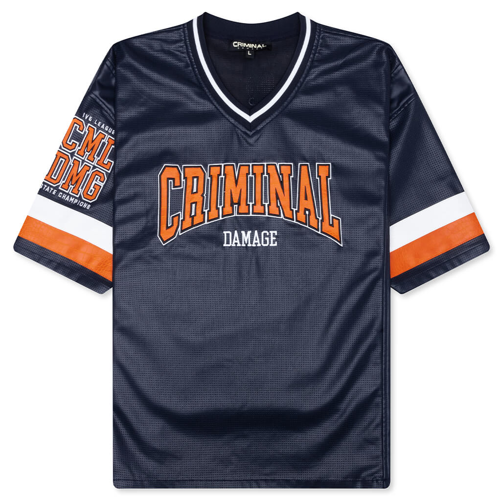 Stadium Leather V Neck Top Navy