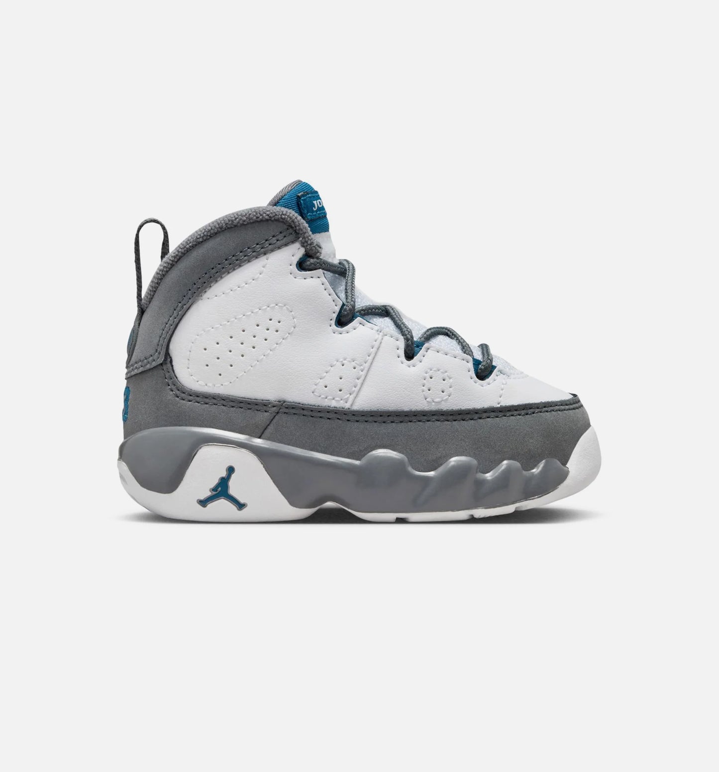 Air Jordan 9 Retro Flint Grey and French Blue Infant Toddler Lifestyle Shoe White French Blue Flint Grey