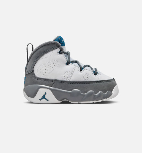Air Jordan 9 Retro Flint Grey and French Blue Infant Toddler Lifestyle Shoe White French Blue Flint Grey
