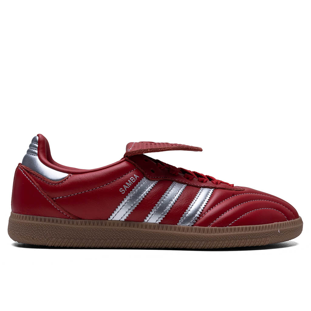 Womens Samba Long Tongue Better Scarlet Silver Metallic Gum