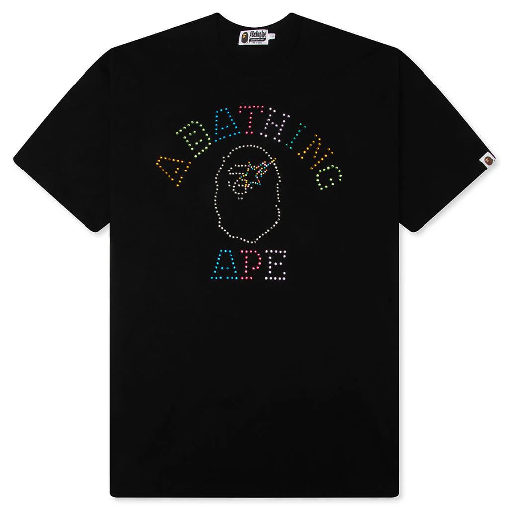 Rhinestone College Relaxed Fit Tee Black
