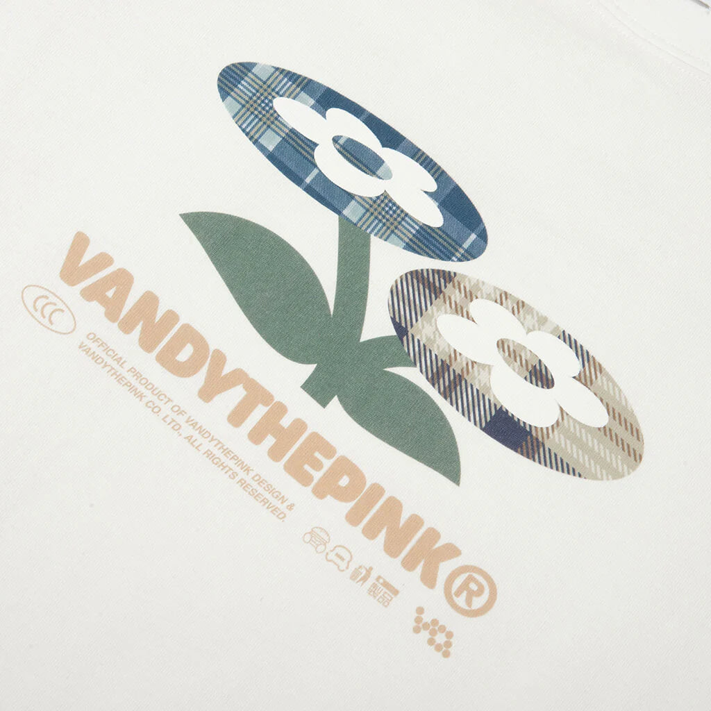 Plaid Two Flower Tee White