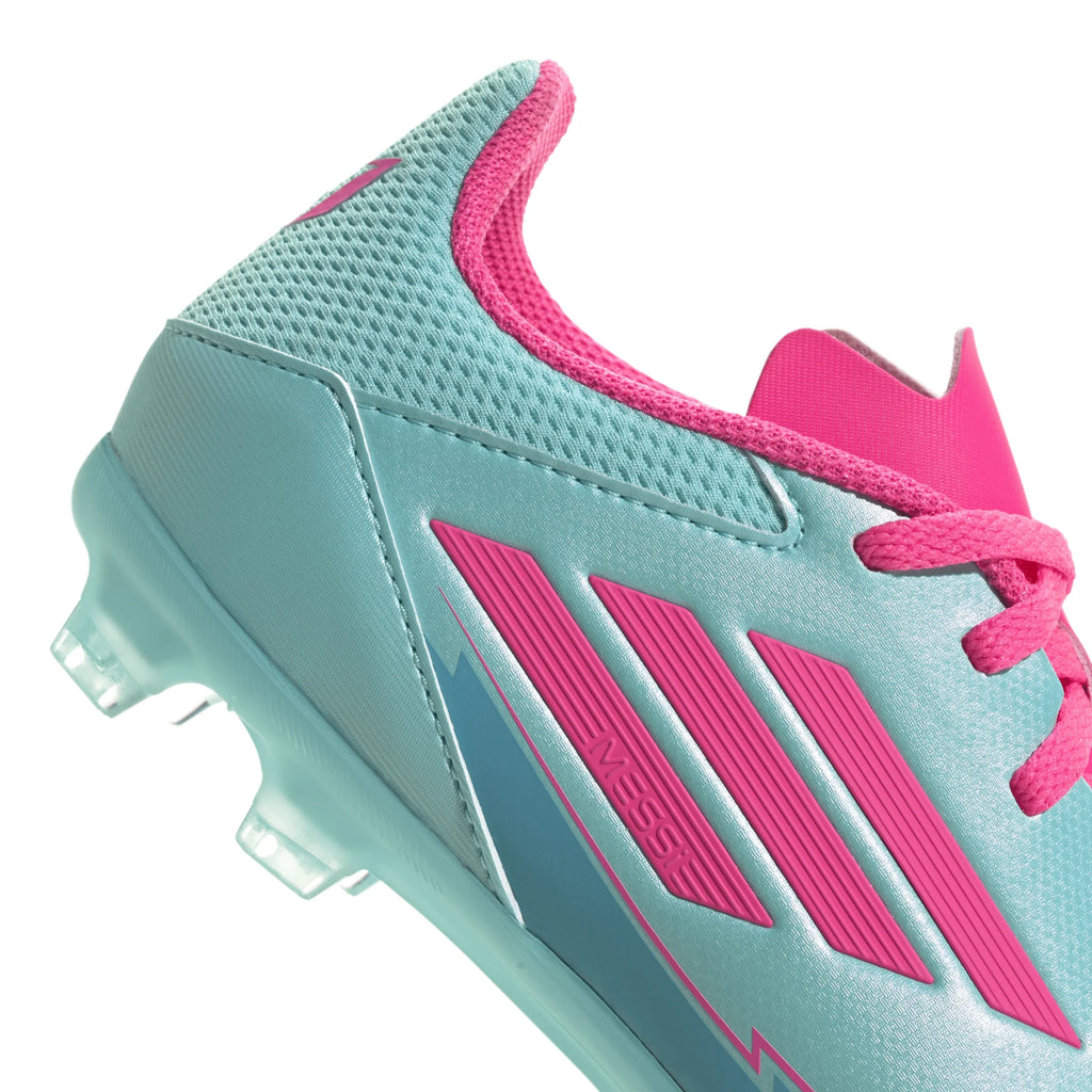 adidas F50 League Messi Firm Multi Ground Boots Junior Flash Aqua Lucid Pink Lucid Cyan