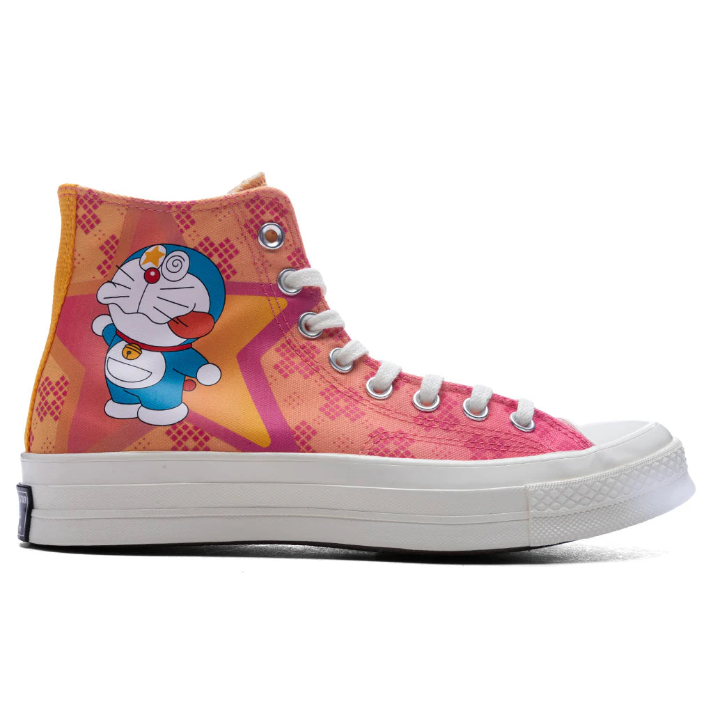 Converse x Doraemon Chuck 70 Hi Hawaiian Ocean Flamingo Habanero Gold