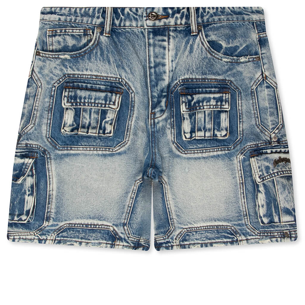 Octagon Cargo Denim Shorts Blue