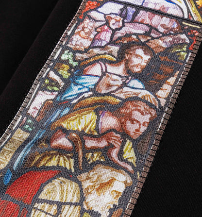 Biblical All Over Print Washed Mens Hoodie Black White