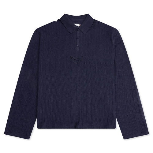 Long Sleeve Knit Polo Navy